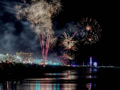 Spectacular fireworks display over Galveston beach