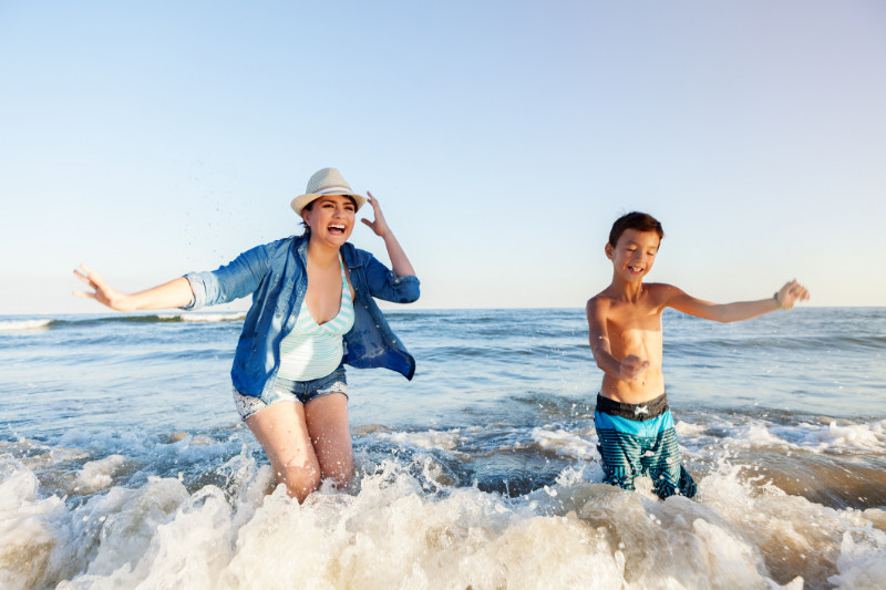 Excited mom and son